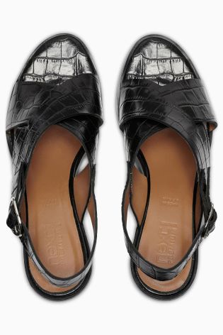 Black Leather Crossover Slingback Sandals